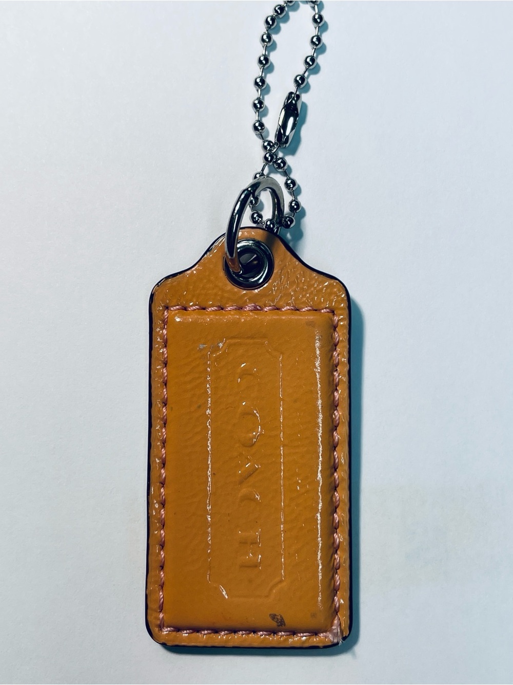 Coach Orange Patent Leather with Pink Stitching Hang Tag with Silver Ball Chain